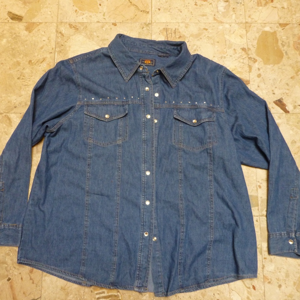 ROUTE 66 DENIM JEAN Rhinestones JACKET LARGE